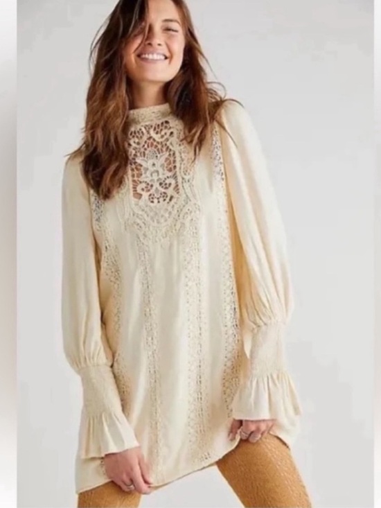 Free People Dresses & Skirts - Free People Vienna Crochet Trim Mini Dress in Ivory